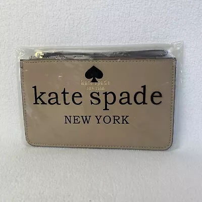 New Kate Spade Tan Zip Wristlet Handbag Purse With Gold Logo Sealed • $75.87
