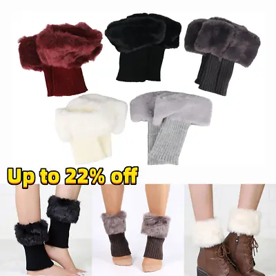 £4.58 • Buy Women Winter Knitted Boot Cuffs Fur Knit Crochet Toppers Trim Socks Leg Warmer