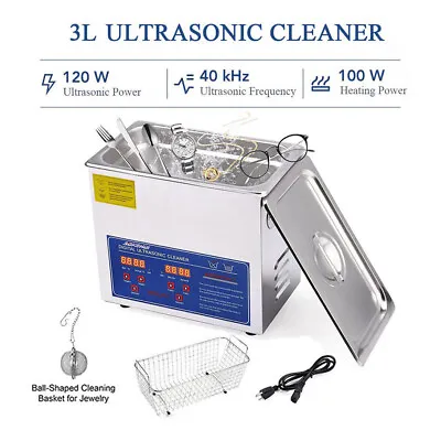 3L Stainless Ultrasonic Cleaner Cleaning Bath Machine For Glasses Jewellery • £69.94