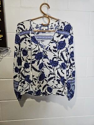 $35 • Buy Arnhem Carolina Rose Blue & White Size 6 Floral Long Sleeve Boho T923X 