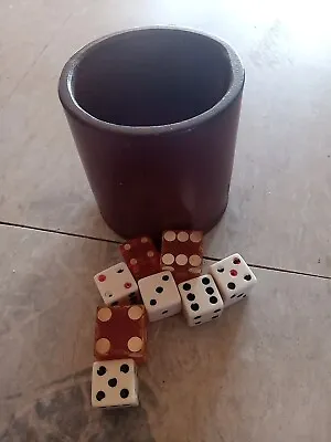 Vintage Leather Dice Shaker Cup With Dice Die Black Roller • $15