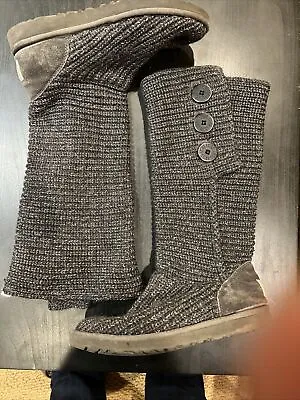 Ugg Classic Cardy Boots Women's Size 8 Gray Grey Knit Sweater Boots Buttons • $28