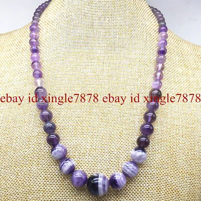 Beautiful 6-14mm Natural Purple Amethyst Round Gemstone Beads Necklace 20'' • $8.99