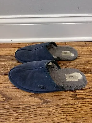 UGG Men’s Slippers Scuff Suede Shearling Fur Lined Blue Grey Size 9 • $0.99