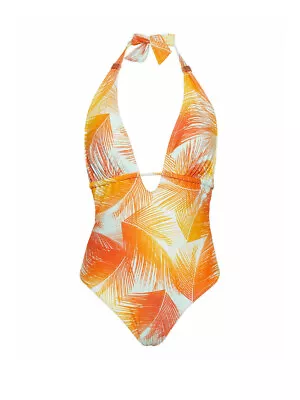 8R Figleaves Manila Palm Swimsuit Tummy Control Swimming Costume Coral Palm • $20.14