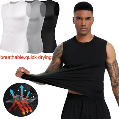 Mens Athletic Compression Vest T-Shirt Sleeveless Workout Tank Top Sport Singlet • $15.79