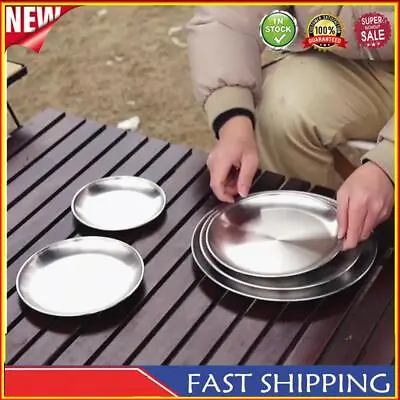 Stainless Steel Plates Metal Dinner Dishes Reusable For Outdoor Camping Picnic • £7.99