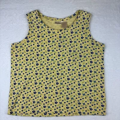 Vintage 90s Bobbie Brooks Floral Yellow Green Blue Tank Top XL 100% Cotton • $11.99