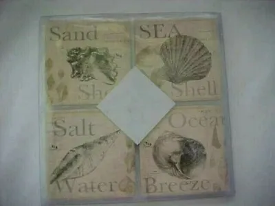 $5.93 • Buy Boston Warehouse Stone Coasters Pack Of 4 With Sea Shell Motif Cork Back New