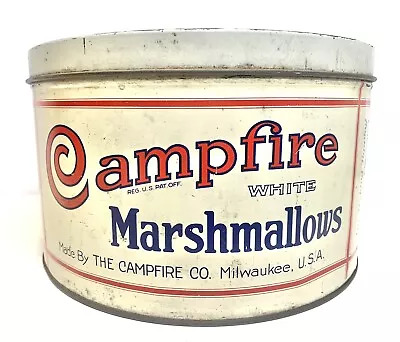 Vtg 1920 Campfire Marshmallows Advertising Tin 5 Lb Milwaukee USA Red White Blue • $155