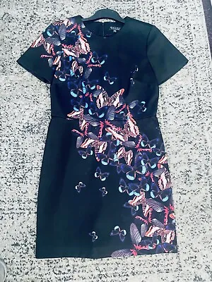 Ladies Spotlight By Warehouse Black Butterfly Pattern Satin Look Midi Dress 12 • £13.99
