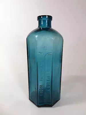 Vintage Rumford Chemical Works 7.5  Octagonal Teal Blue Bottle Hard To Find Size • $25