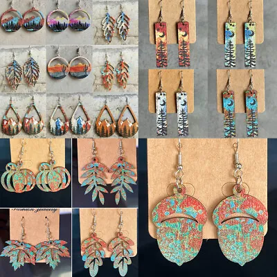 $1.74 • Buy Bohemian Vintage Hollow Colorful Leaf Drop Dangle Earrings Women Jewelry Gifts