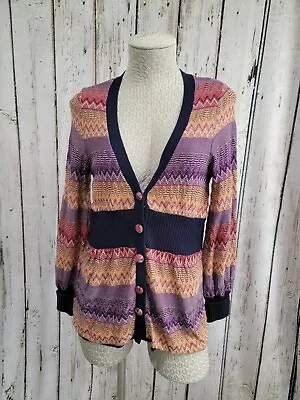 ALK Moth Anthropologie Fiamma Chevron Striped Cardigan Sweater Size S Orange Ppl • $25