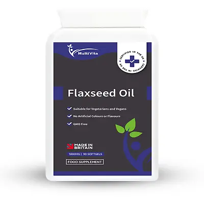 Organic Flaxseed Oil 90x1000mg Capsules COLD PRESSED Omega 369 Vegan Flax Seed • £9.95