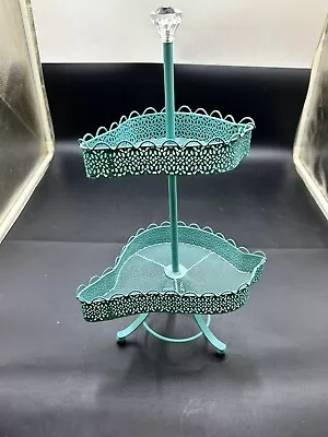 2-Tier Painted Metal ~ Cupcake Stand ~ Tidbit Tray 15” Tall • $12