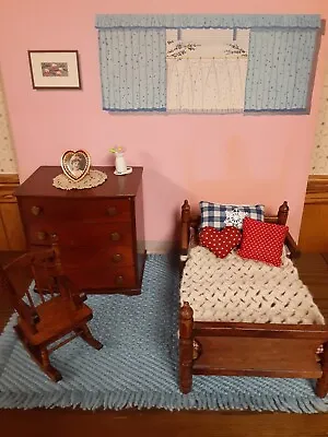 Vintage Halls Lifetime Doll  Furniture Chest Of Drawers Unmarked Bed And Rocker • $27