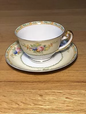 Meito China MEI497 Cups Saucer Set Tea  Japan Green Gold Roses Teacups • $13.99