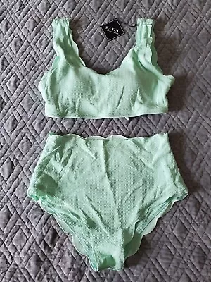 Zaful Forever Young Mint Scalloped Hem 2 Piece Swimming Suit Size 8 • $28