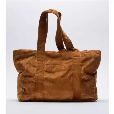 ZARA Large Brown Corduroy Tote Shopper Bag • $38