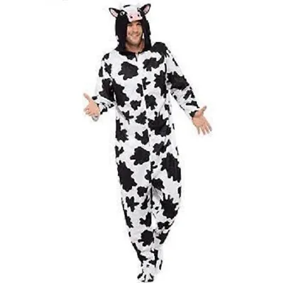 Adult Fancy Dress Hooded All In One Cow Costume Mens Ladies Animal By Smiffys • £32.99