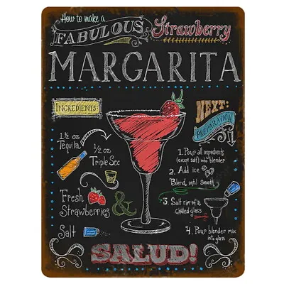 Retro Vintage Margarita Cocktails Recipe Pub Shed Man Cave Home Metal Wall Sign • £4.99