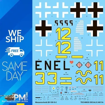 Techmod 24011 1/24 Messerschmitt Bf 109G-2 Finland Aircraft Wet Decal With Masks • $26.96