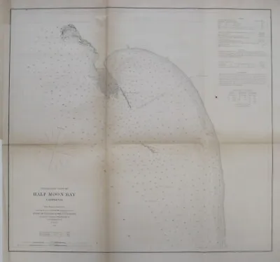 Original 1863 US Coast Survey Map HALF MOON BAY California Whaling Stations • $69.99