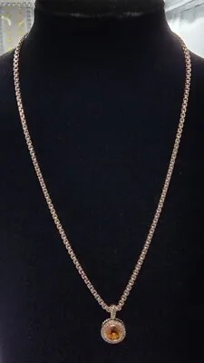 David Yurman .925 Round Citrine & Diamond Pendant Necklace With 14K Gold DY Tag. • $399.95