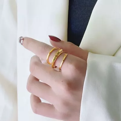 Fashion Woman 18k Gold Plated Hollow 3 Layer Band Ring Index Finger Joint Ring • $11.05