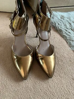 £9.99 • Buy Reiss Black & Bronze Leather Mid Heels Shoes Size UK 5