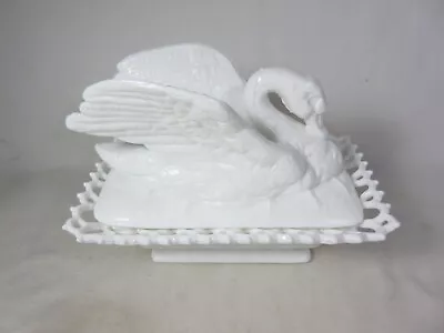 Westmoreland Raised Wing Swan Milk Glass Dish/Bowl Basketweave Excellent! • $69