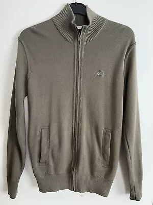 Lacoste Zip Up Cardigan - Medium - Khaki / Brown • £21