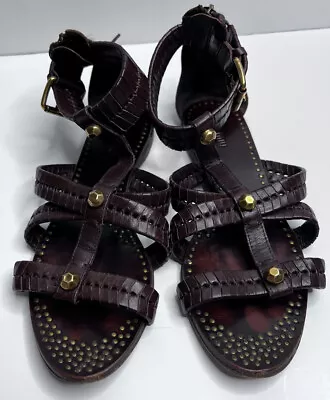 Miu Miu Gladiator Studded Flat Sandals Size 38.5 8-8.5 Ankle Strap Brown H • $113.14