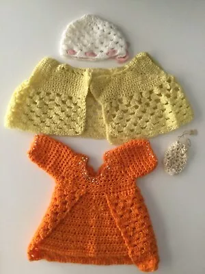 Vintage Hand Crocheted Dolls Clothes - Dress Cardigan Bonnet Purse -FREE POST • $21.95