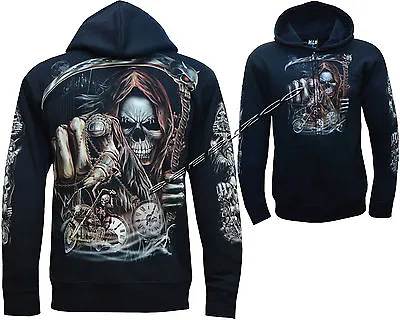£24.99 • Buy Grim Reaper Bike Rider Glow In Dark Tattoo Goth Zip Zipped Hoodie Hoody Jacket