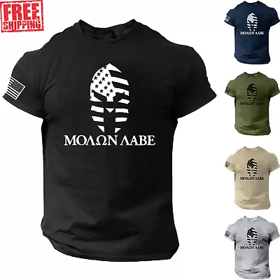 American Flag Molon Labe Spartan Helmet Shirt Patriotic Shirt 2nd Amendment • $15.90