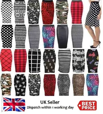 New Ladies Womens Printed Wiggle Tube Skirts Pencil Office Skirt Plus Size • £5.99