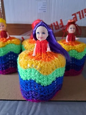 £6 • Buy Retro Toilet Roll Cover Doll Hand Knitted #227 Rainbow 🌈 