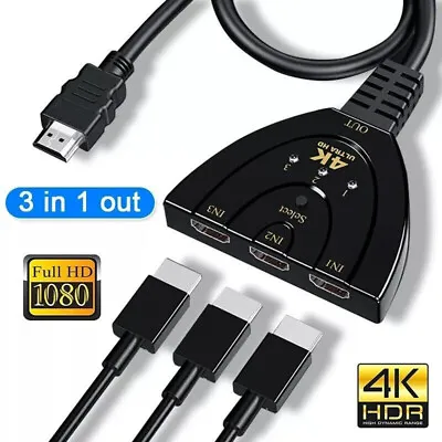 2FT 4K HDMI 2.0 Cable Auto Switch Switcher Splitter Adapter 3 In-1 Out Device US • $6.69