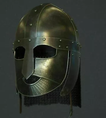 Medieval Ancient War Helmet With Chainmail Curtain In Silver Finish. • $140