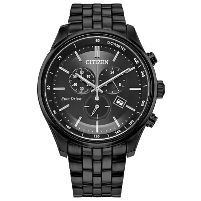 Citizen Eco-Drive Men's Chronograph Date Indicator Black Watch 42MM AT2145-86E • $160.99