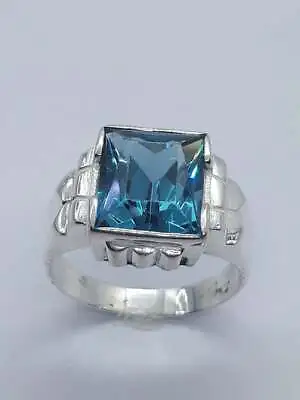 Vintage Princess Cut Blue Zircon Solid 935 Argentium Silver Beautiful Men's Ring • $150