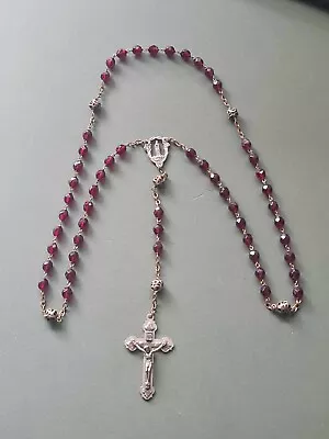 Vintage Red Glass Beads + Metal Crucifix Rosary #135 • £8.50