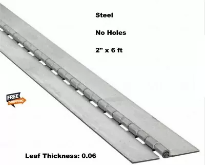 Piano Hinge 2  X 72  No Holes Weldable Steel Finish Continuous Nonremovable Pin • $26.75