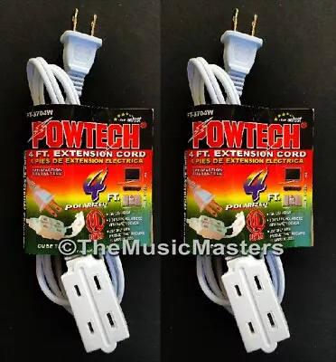 2X Electric 4ft Extension Cord 3 Outlet 2 Prong Electrical AC Power Cable White • $12.89