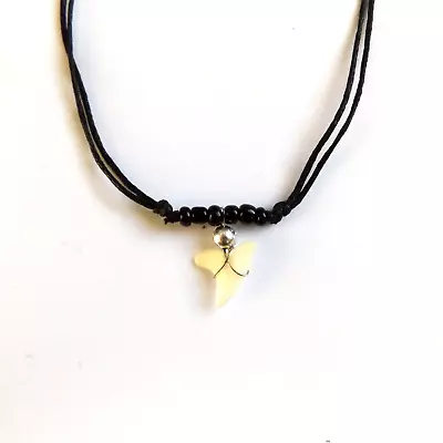 Real Shark Tooth Necklace Pendant Sharks Teeth With Black Cord Beads Adustable • £6.39