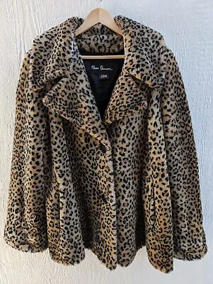 Vtg Maria Dionisiou Oversized Leopard Faux Fur Coat Jacket Women's Sz Small  • $38.50