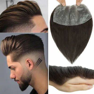 Front Piece Mens Toupee Hairpiece PU 100% Real Human Hair Replacement System USA • $52.90