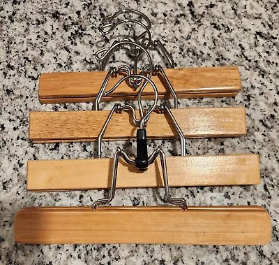 Vintage Lot Of 4 Wooden Pant / Skirt Clamp Hangers - 9in • $9.99